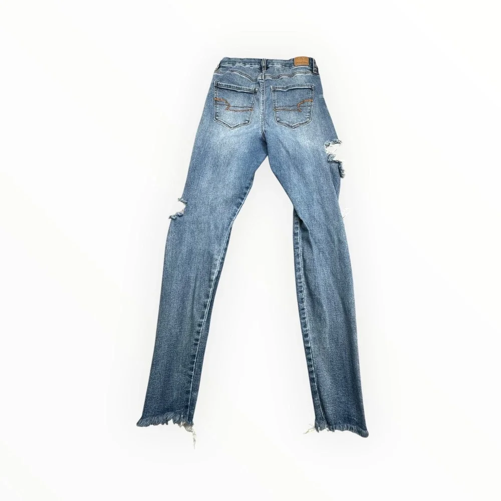 American Eagle Jegging Womens 6 Blue Curvy Super Hi-Rise Distressed Raw Hem Jean